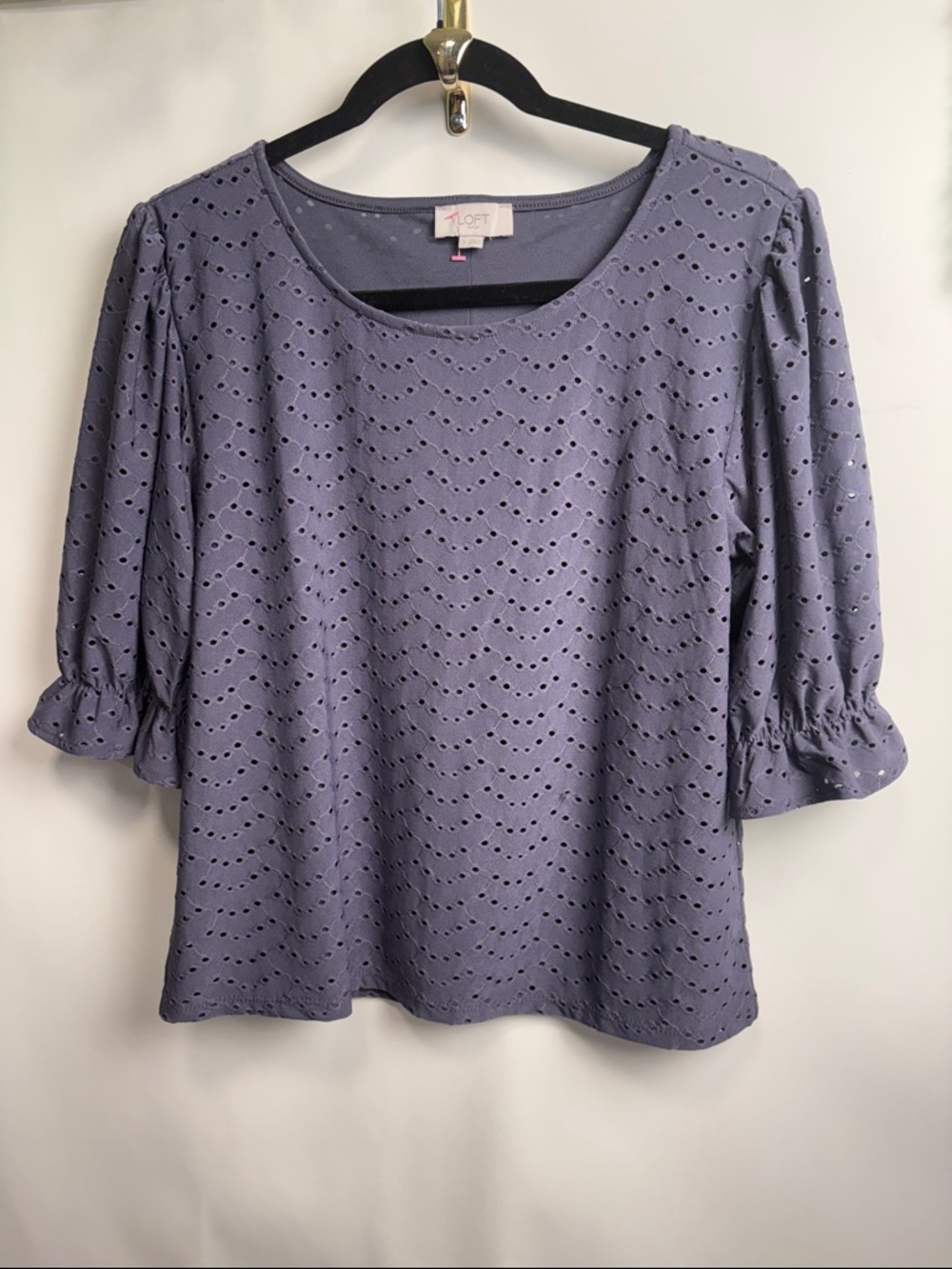LOFT Eyelet Ruffle Sleeve Top - Lavender Blue